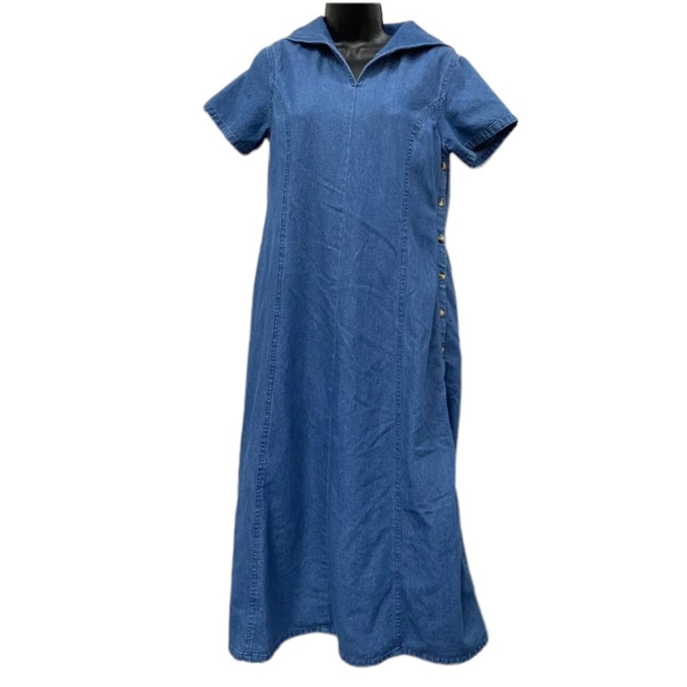 Vintage 80s FADS Denim Jean Dress Sailor Collar size 6P 6 Petite